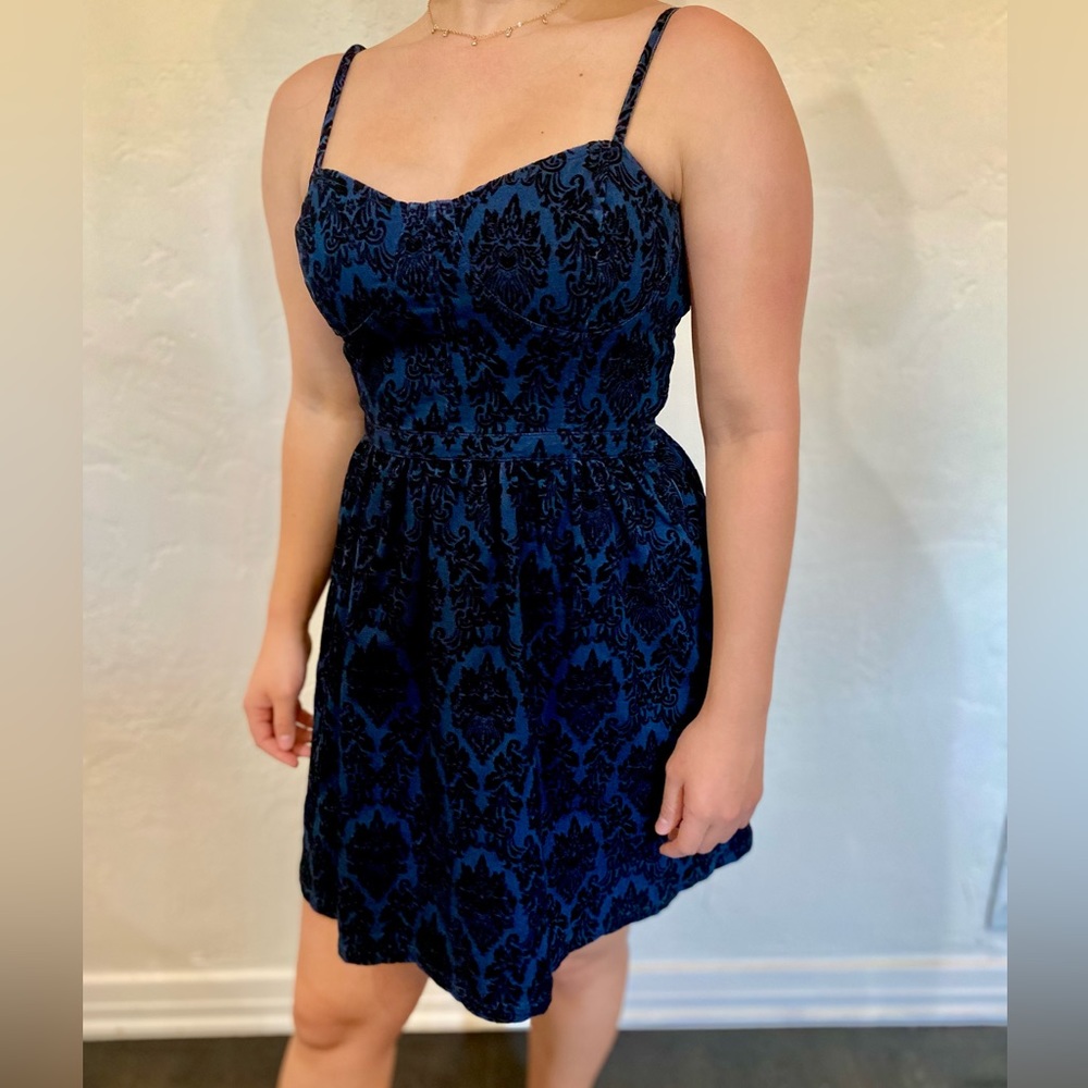Blue and black velvet dress!
